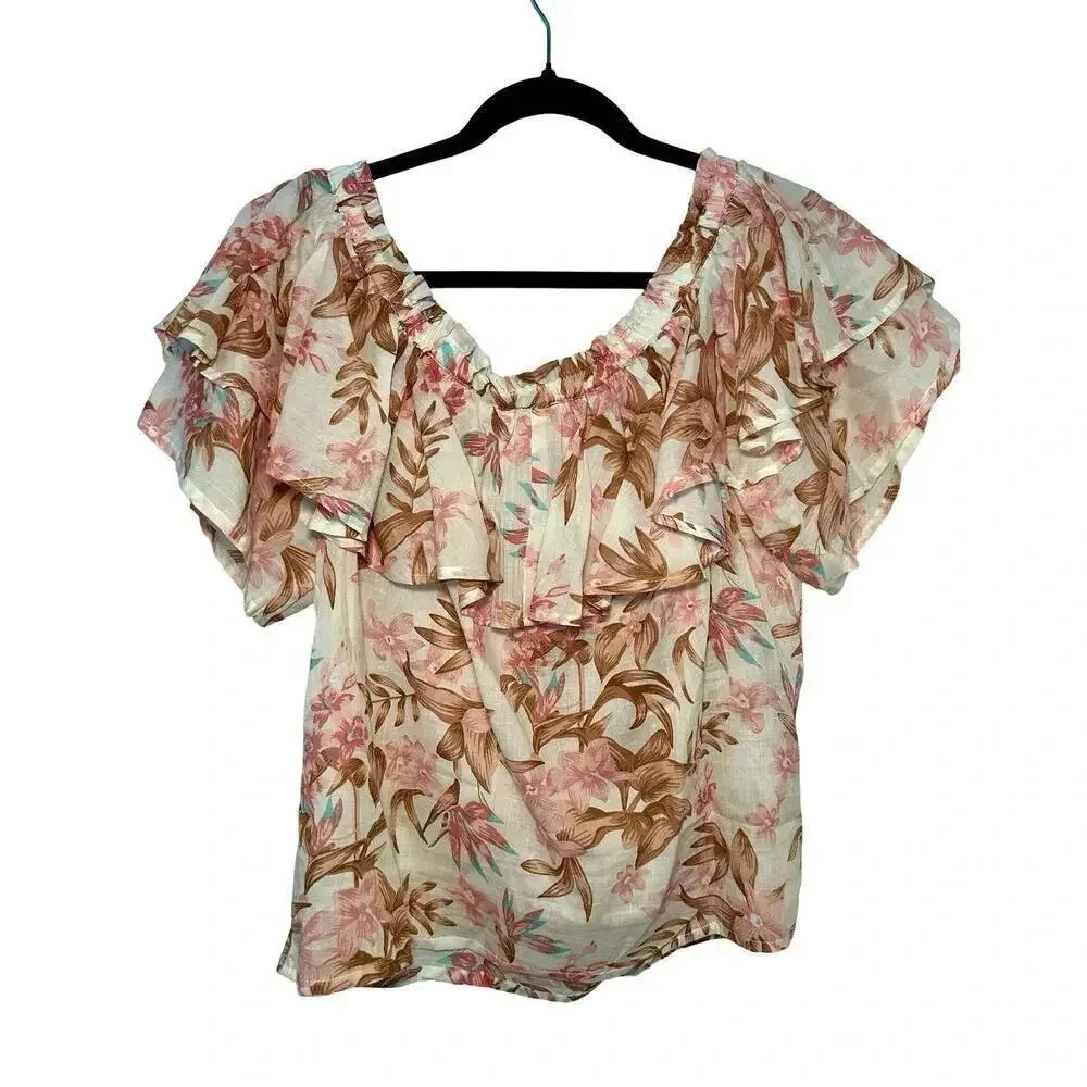 Nwt Nicole Miller Artelier Womenâs Off The Shoulder Ruffle Blouse Floral Size L